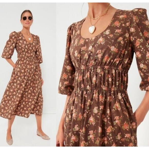 TUCKERNUCK Rosewood Chintz Floral Marlena Midi Dress NWT Size XS - Picture 2 of 10